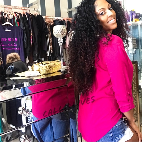 Elaine Wrap it Up: Magenta Pink Plunge Work Blouse - Picture 4 of 8